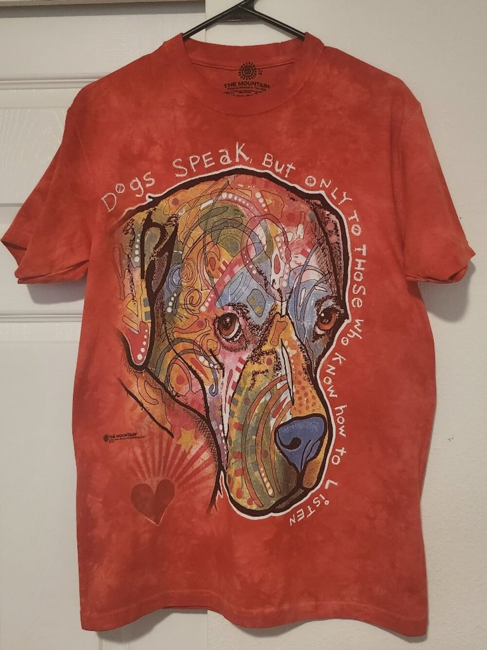 The Mountain Dogs Speak Tie Dye Dog Art Tee Red Orange M